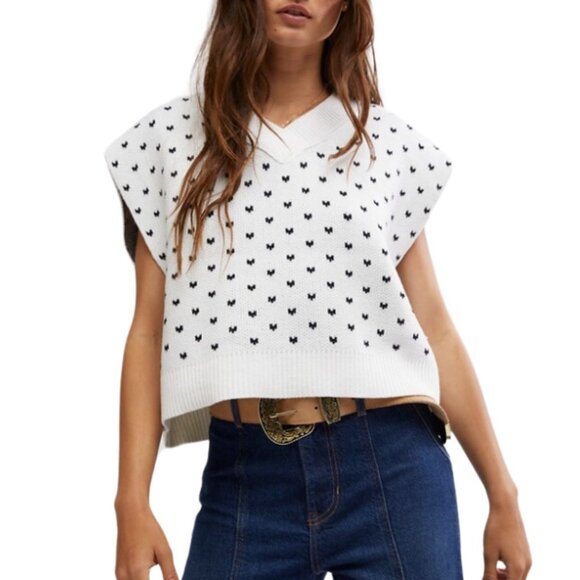 new Free People Easy Street Patterned Vest in Black/Ivory - Picture 1 of 6